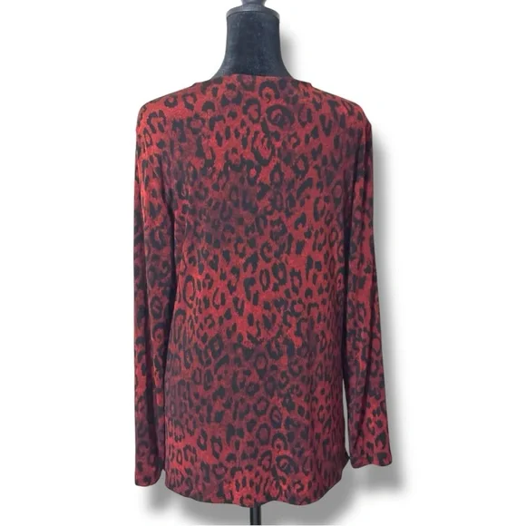 Chico’s (size 1) Bold Red Animal Print Tie Front Lightweight Cardigan Sweater - Picture 4 of 16